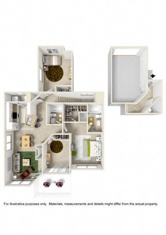 Floor plan for 3 beds, 2 baths, 1360 sqft